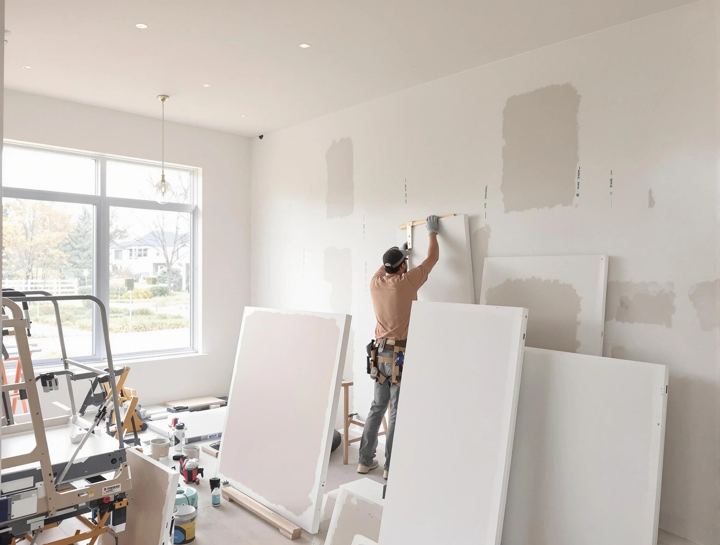 Macedonia House Painters precisely hanging drywall sheets in Macedonia, OH