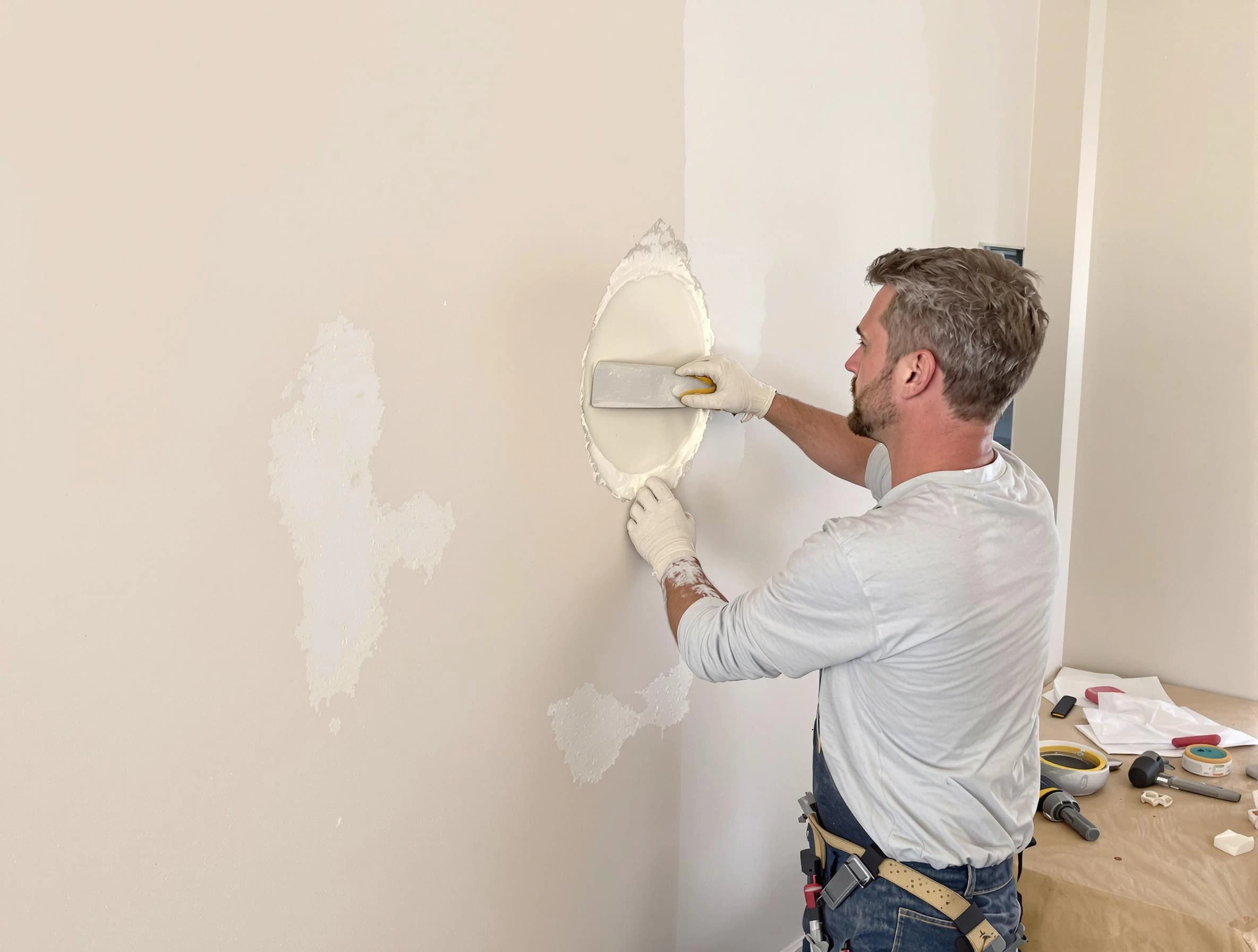 Macedonia House Painters technician patching a drywall hole in Macedonia, OH