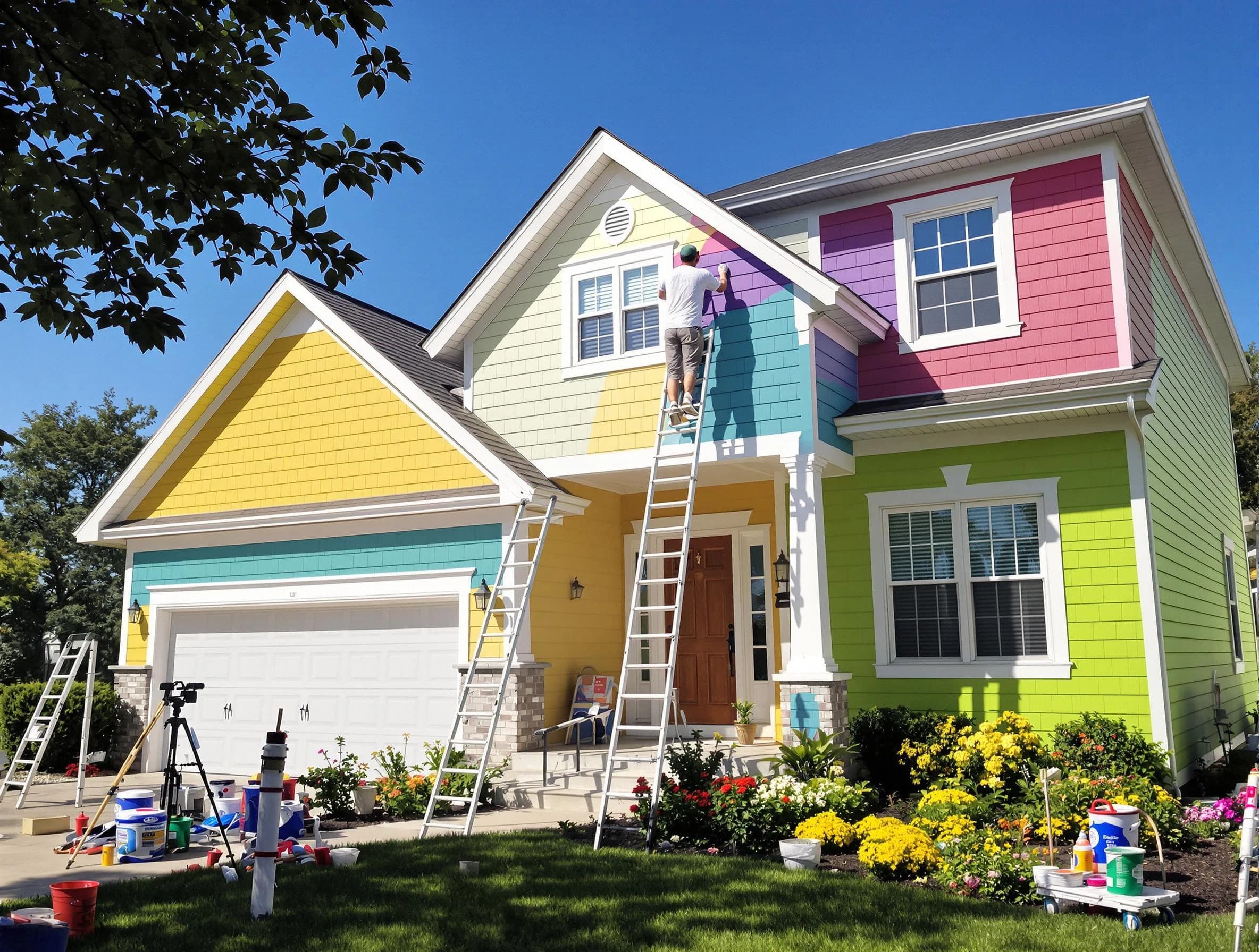 Macedonia House Painters professionals painting a home exterior in Macedonia, OH