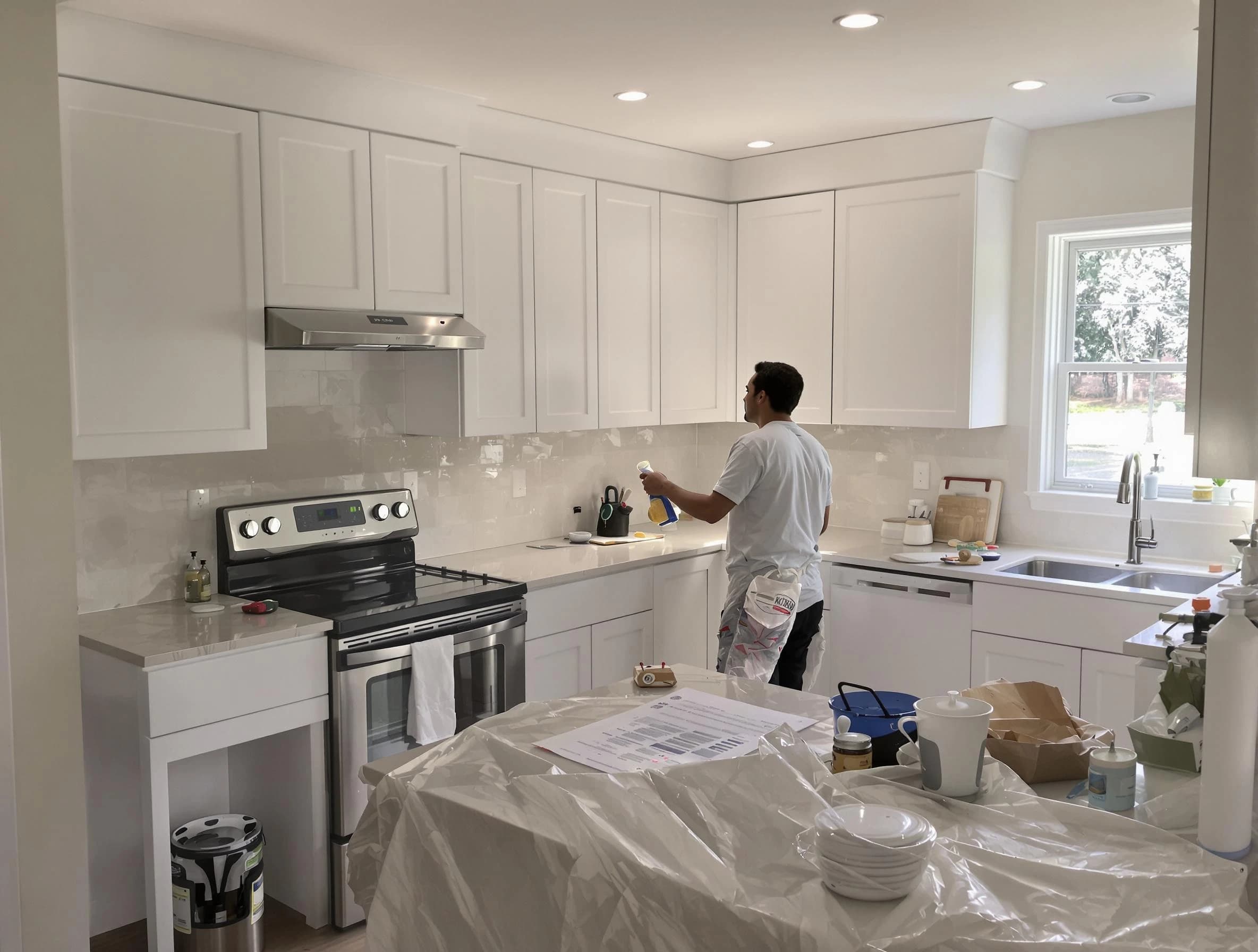 Macedonia House Painters performing detailed kitchen painting in Macedonia