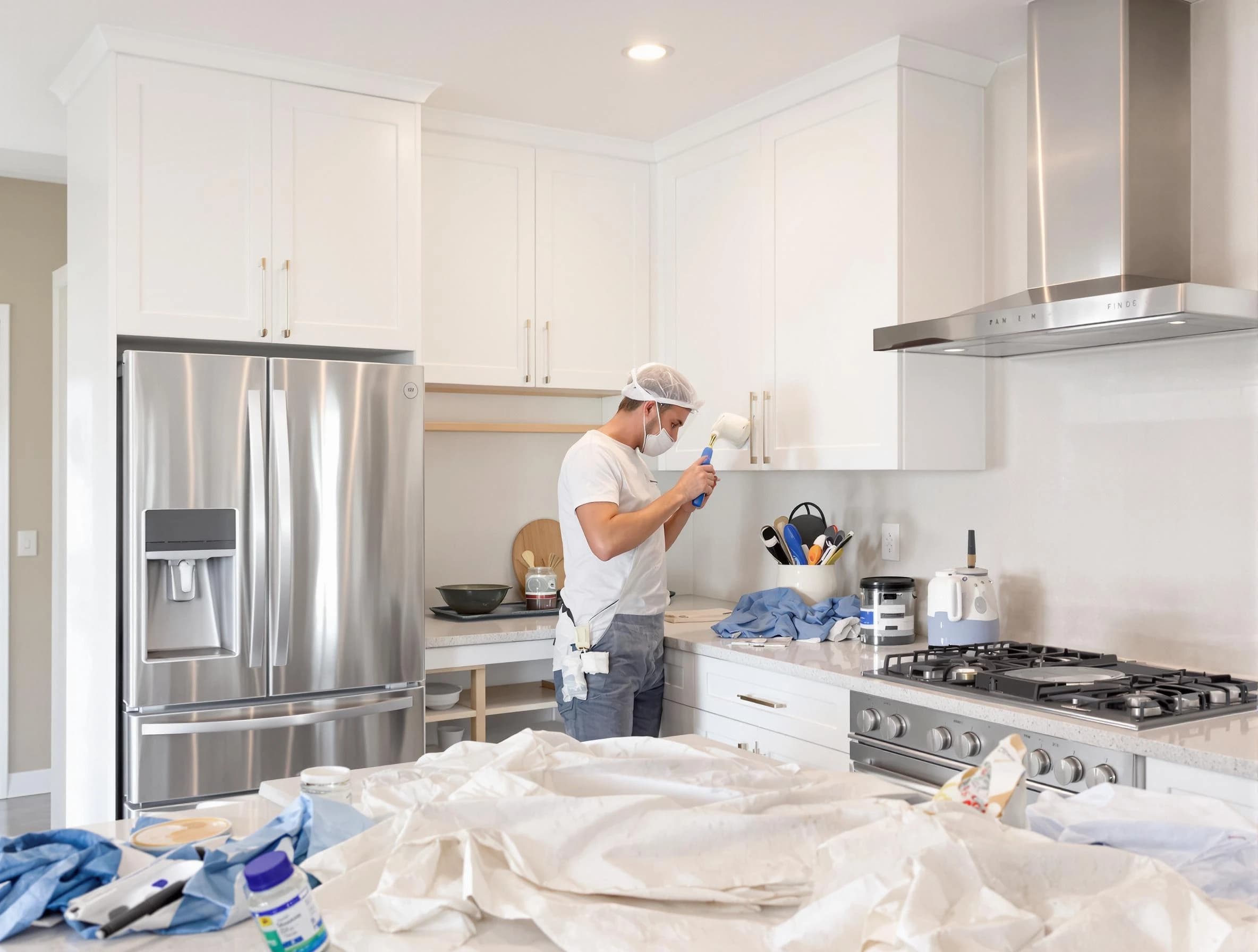 Macedonia House Painters painter applying a fresh coat in a kitchen located in Macedonia, OH