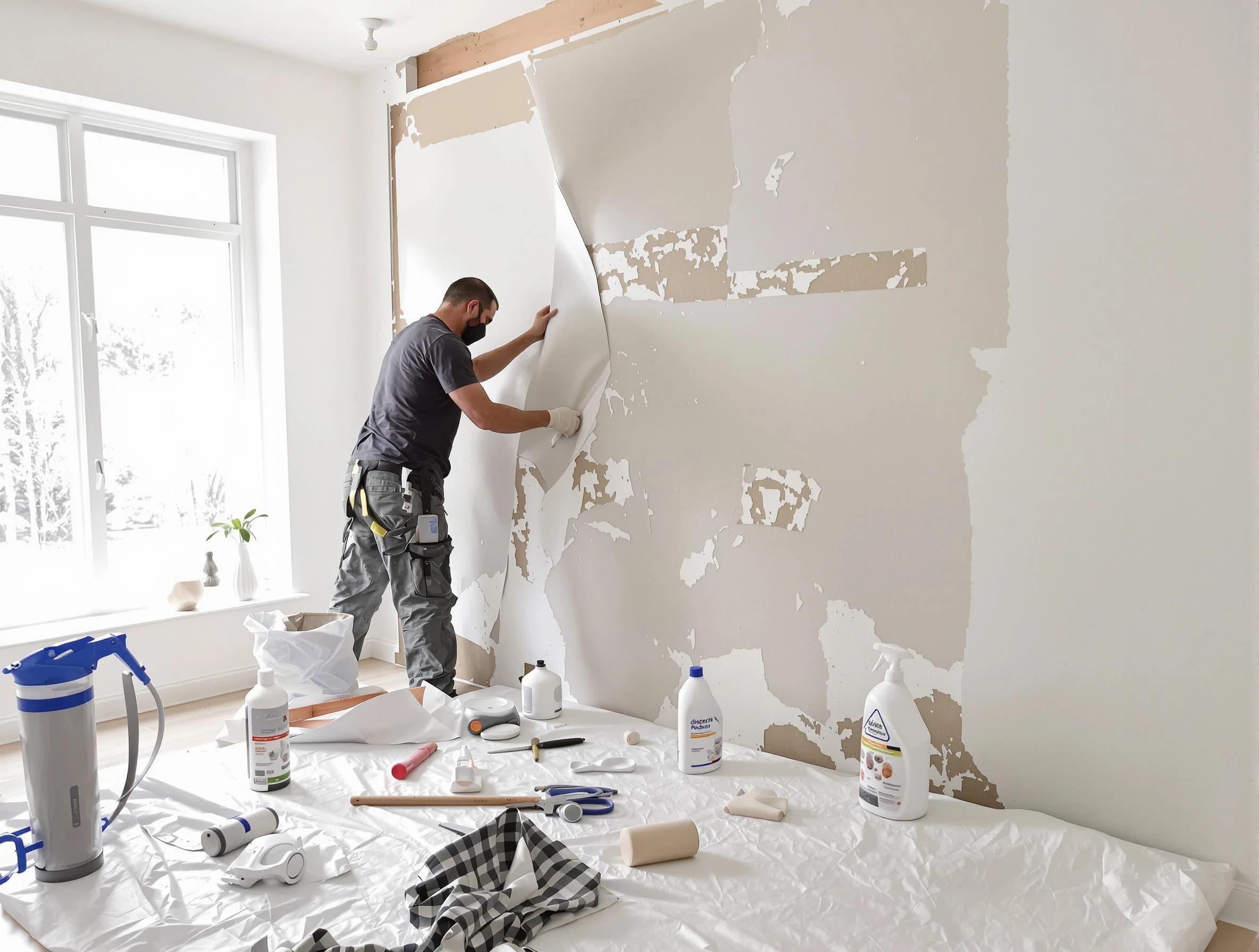 Macedonia House Painters technician removing wallpaper in Macedonia, OH